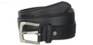 smooth wide casual black leather belt with curved nickel buckle