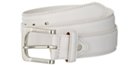 smooth wide casual white leather belt with curved nickel buckle
