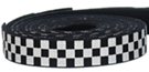 white checkerboard print on black webbing strap