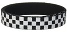 white checkerboard print on black acrylic webbing