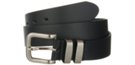 wide harness strap leather belt with nickel buckle and keeper