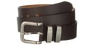 wide harness strap leather belt with nickel buckle and keeper