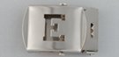 nickel polish military-style buckle with cut-out initial "E"