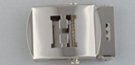 nickel polish military-style buckle with cut-out initial "H"