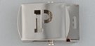 nickel polish military-style buckle with cut-out initial "P"