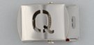 nickel polish military-style buckle with cut-out initial "Q"