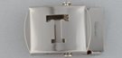 nickel polish military-style buckle with cut-out initial "T"