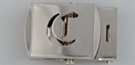 nickel polish military-style buckle with cut-out initial "C"