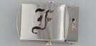 nickel polish military-style buckle with cut-out initial "F"