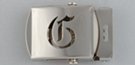 nickel polish military-style buckle with cut-out initial "G"