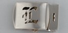 nickel polish military-style buckle with cut-out initial "L"