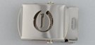nickel polish military-style buckle with cut-out initial "O"