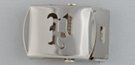 nickel polish military-style buckle with cut-out initial "P"