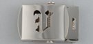 nickel polish military-style buckle with cut-out initial "V"