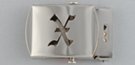 nickel polish military-style buckle with cut-out initial "X"