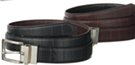 black and brown alligator embossed reversible leather belt with nickel buckle