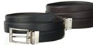 black and brown smooth reversible leather belt with nickel buckle