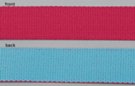 reversible webbing, fuchsia outside and aqua blue inside
