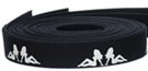 white double trucker girl print on black webbing strap