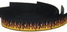 yellow flames print on black webbing strap