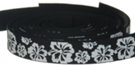 white flower print on black webbing strap
