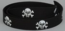 skull and crossbones print on black webbing strap