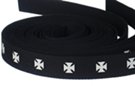 white Maltese cross print on black webbing strap